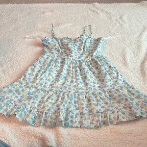 Altar'd State Light Blue Floral Dress with White Trim